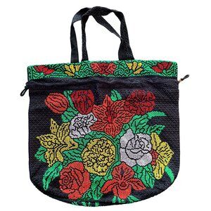 Vintage Hong Kong Candy Beaded Floral Tote Bag 80s 90s Y2K Festival Bag